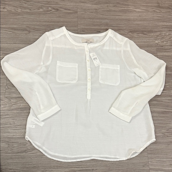 LOFT Tops - LOFT Ann Taylor Ivory Button-Front Blouse Size M